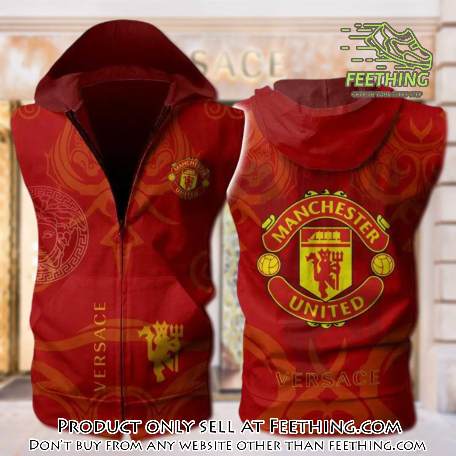 Gianni versace manchester united unisex sleeveless zip up hoodie luxury for men women szh002 ft5020377